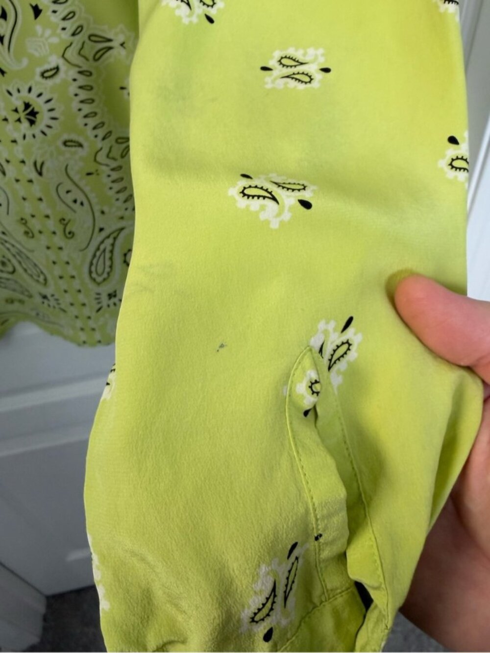Vintage Silk Western Bandana Paisley Shirt Size Large Lime Green 90s Y2K - Picture 5 of 6